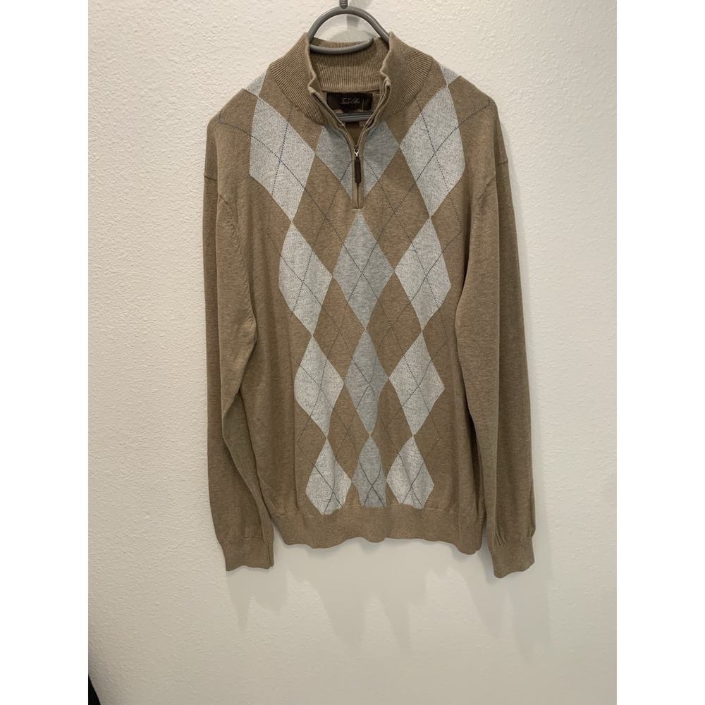 TASSO ELBA Mens Size Large Luxury Yarns Pullover 1/4 Zip Argyle  Sweater